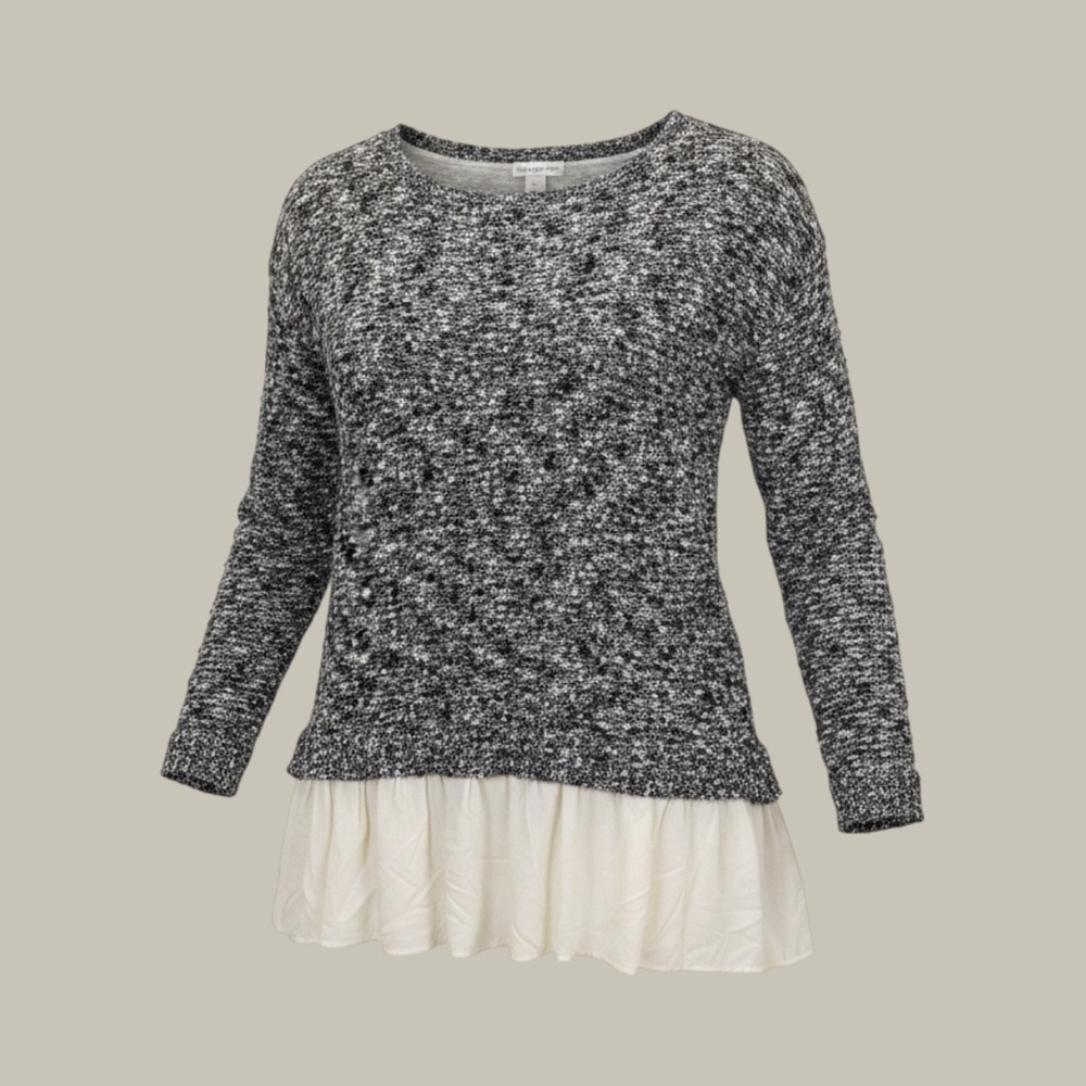 Club Monaco Layered Look Sweater‎ M Marled Black Cream Preppy Workwear Capsule
